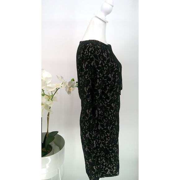 Tahari Womens Black Metallic Floral Stretch 3/4 Sleeve Lace Overlay Dress Sz 10 - Picture 4 of 10